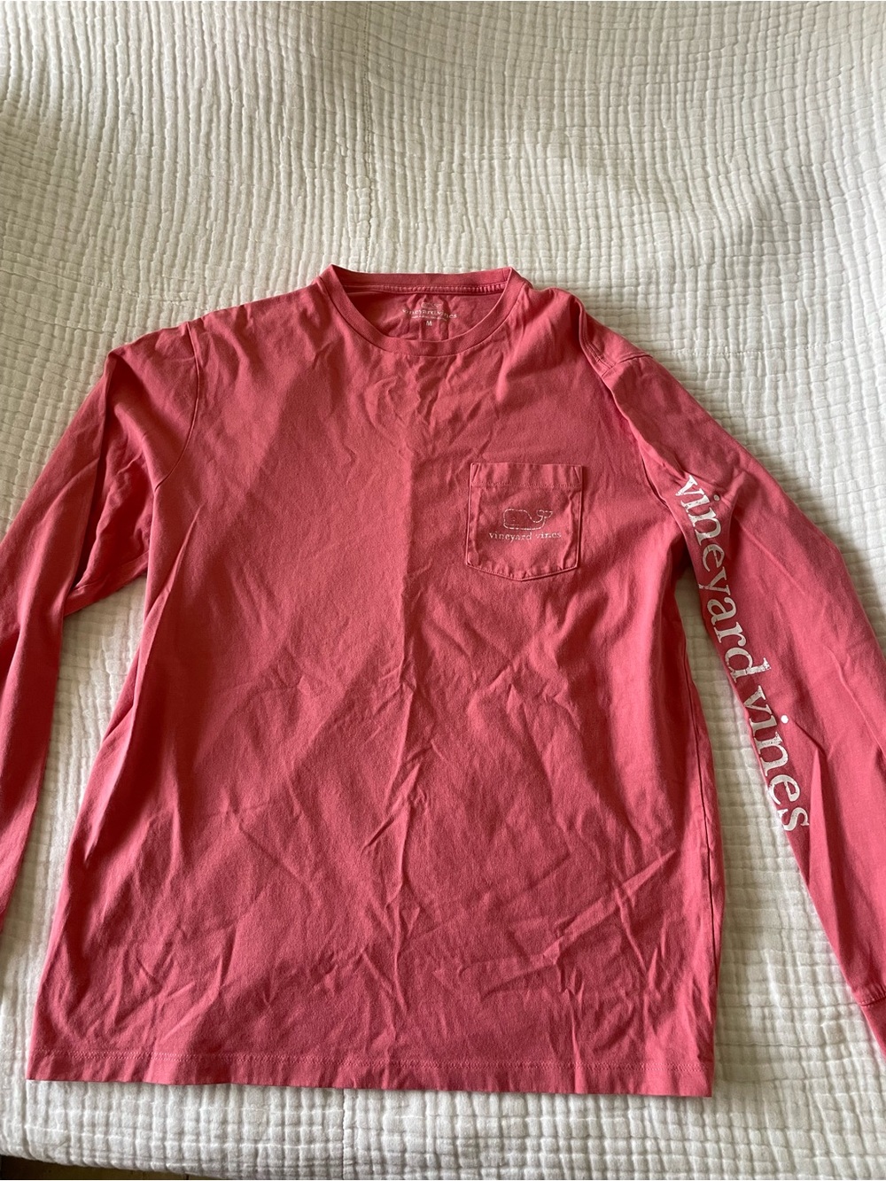 Vineyard Vines Men's Long-Sleeve Pocket Tee in Coral Pink